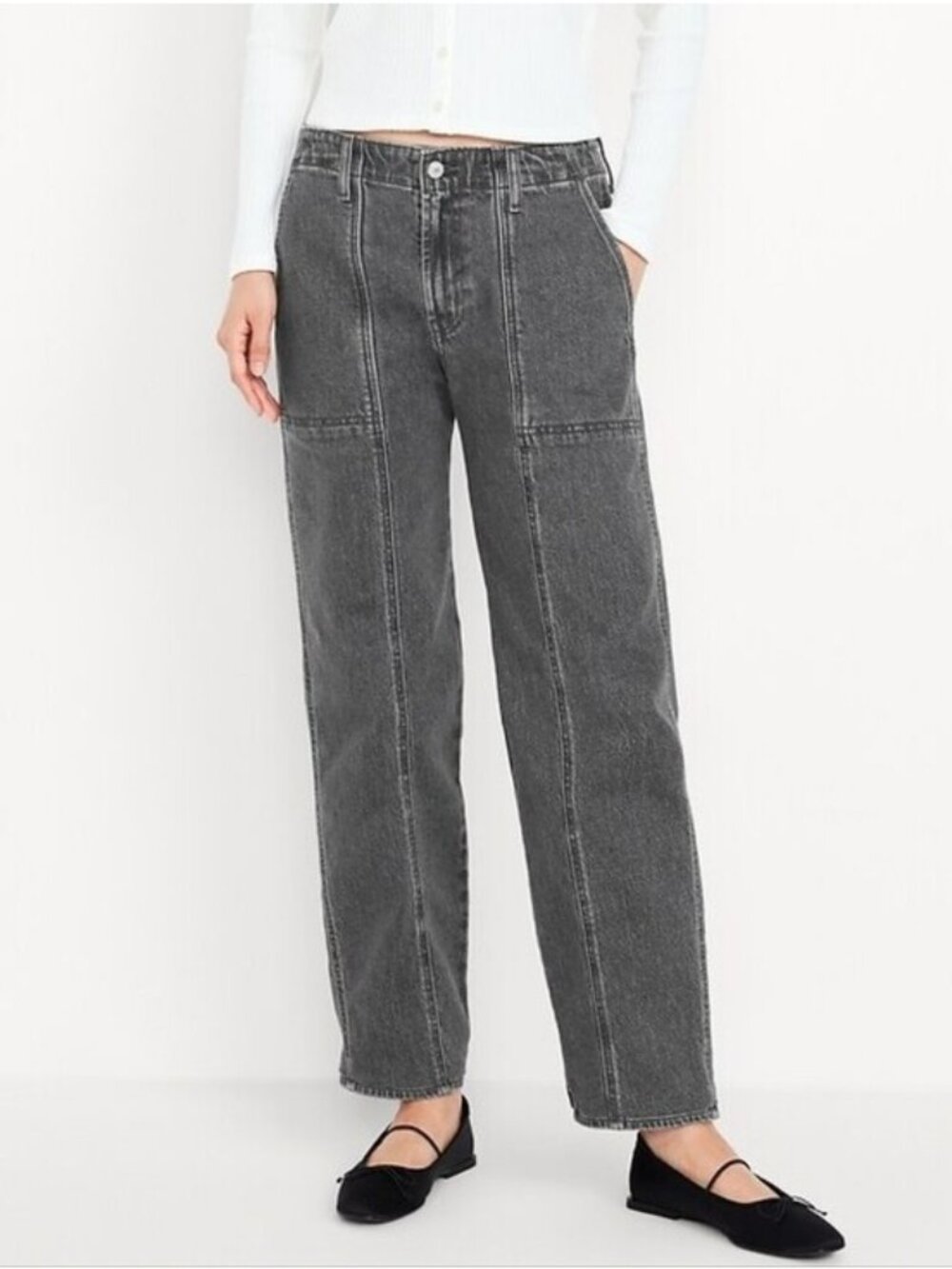 Old Navy Faded Black Wash Gray Mid Rise Boyfriend Loose Fit Jeans Women's Size 8